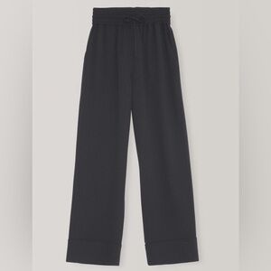 GANNI Trouser Pant Wide Leg Black  Women’s size 6 pull-on Drawstring heavy Crepe